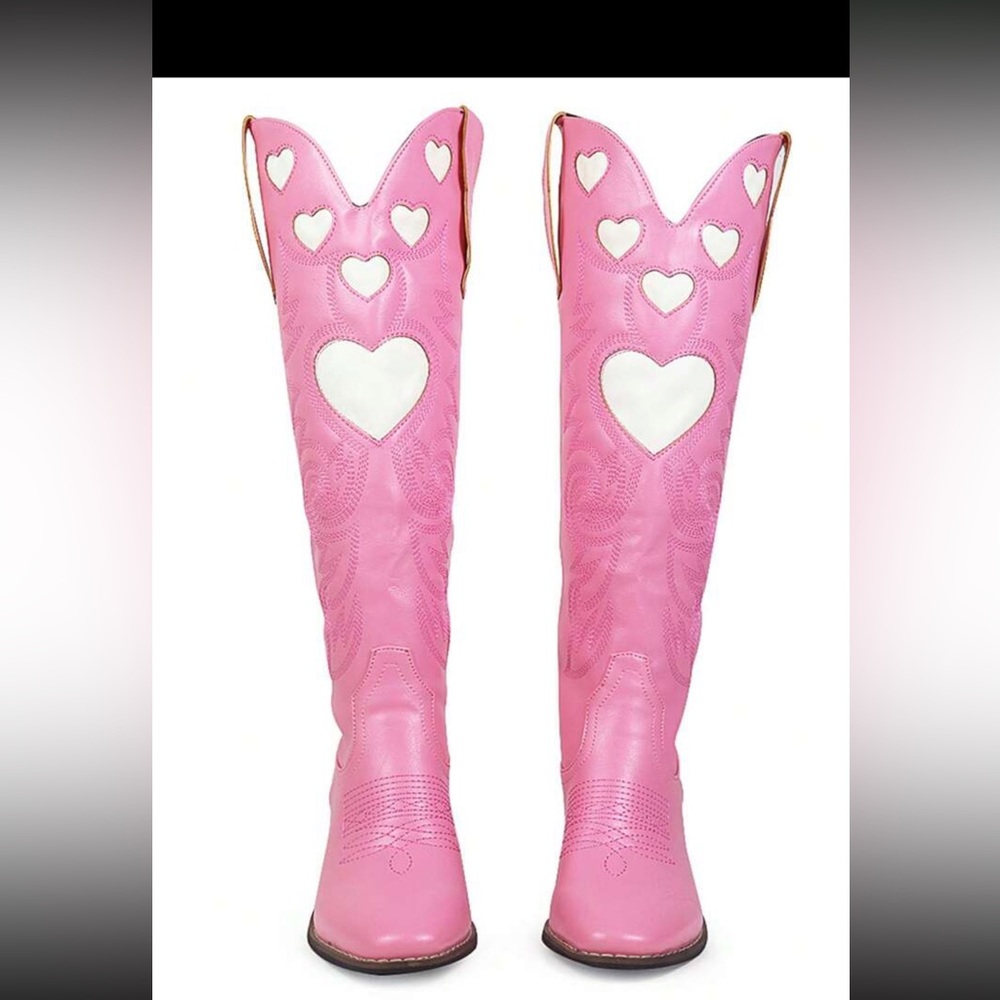 Brand New Pink Cowboy Boots Western White Hearts ladies women size 6